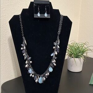 Elegant Silver and Blue Necklace and Earring Set